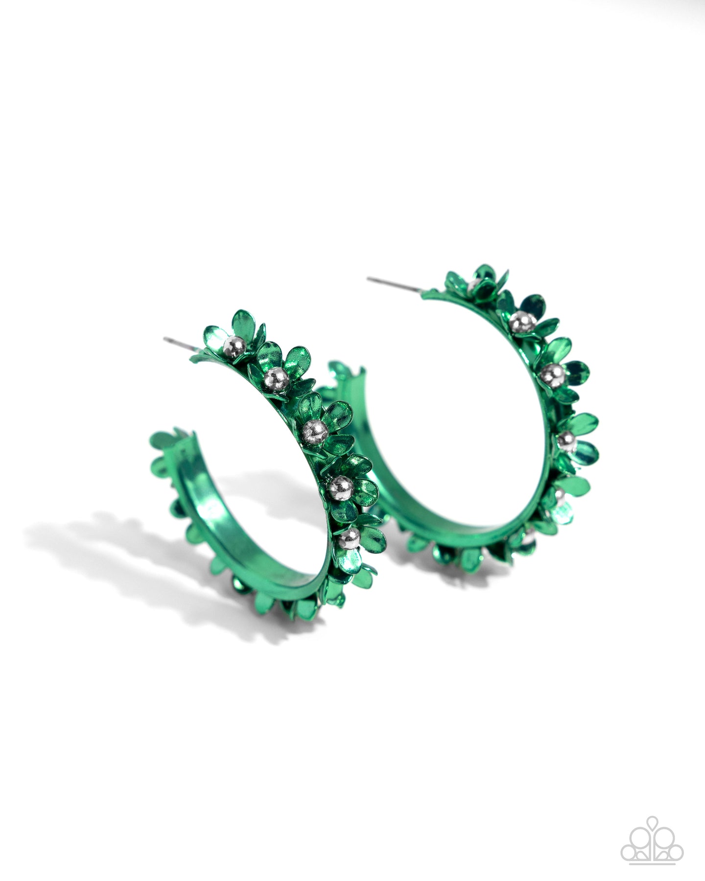 Fashionable Flower Crown - Green hoop earring