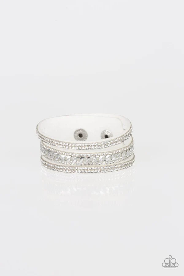 Rollin’ in Rhinestones - white snap bracelet A020