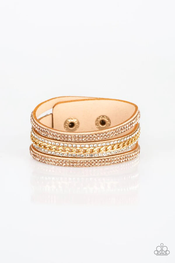 Rollin’ In Rhinestones - Gold urban snap bracelet C028
