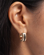 Load image into Gallery viewer, Serrated Shimmer - Gold hinge hoop earring D079
