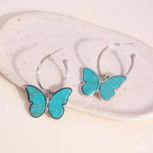 Load image into Gallery viewer, Melodic Mariposa - Blue hoop earring E041
