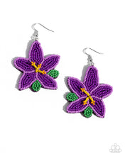 Load image into Gallery viewer, Seed Bead Symmetry - Purple earring E037
