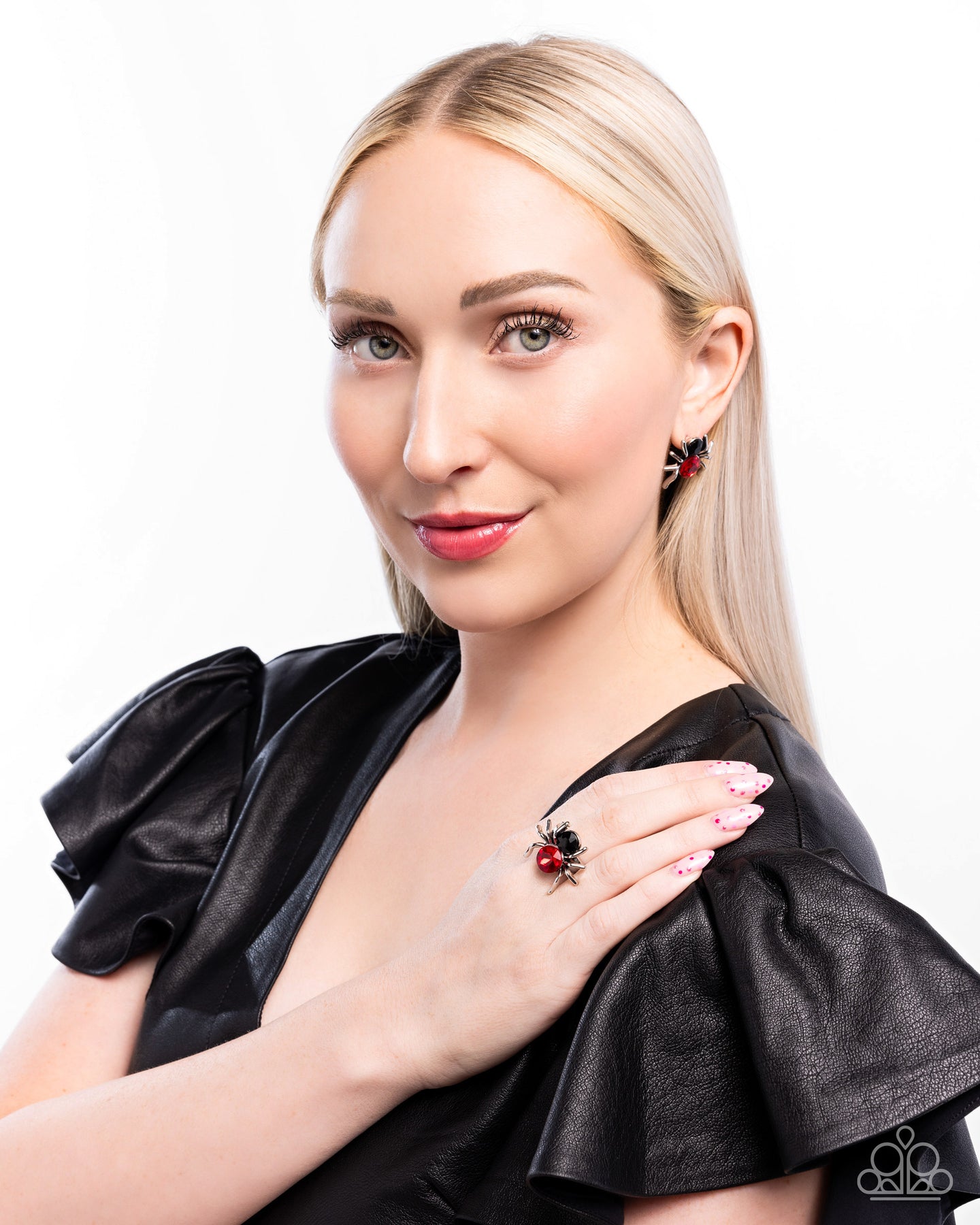 $10 SPIDER BITE - Red earrings & ring SET C021