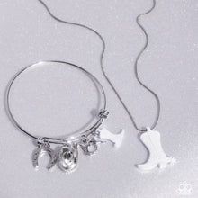 Load image into Gallery viewer, $16 SET: Boot Scootin&#39; Bravado - White necklace + matching bracelet PINK FRIDAY MRUS

