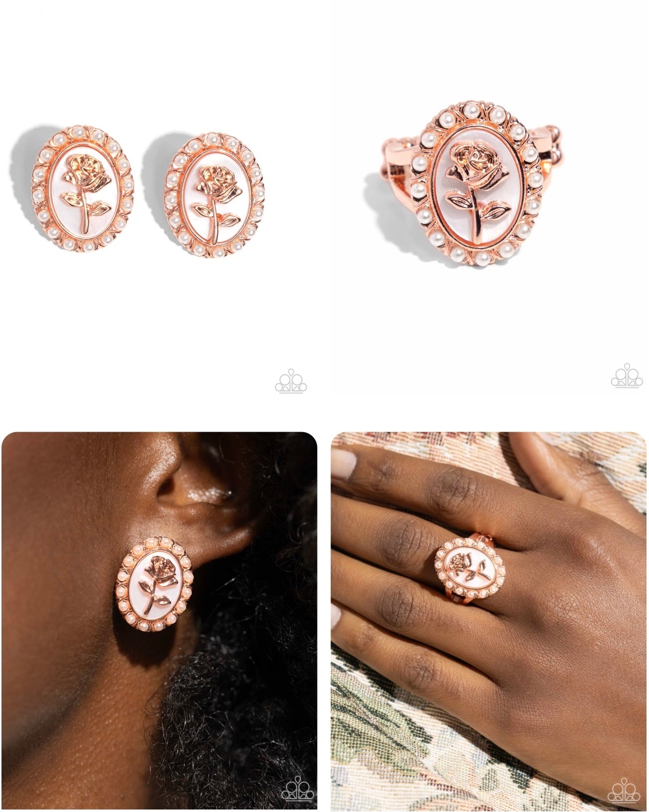 $16 SET: Rosy Relic - Copper post earring + matching ring C024C