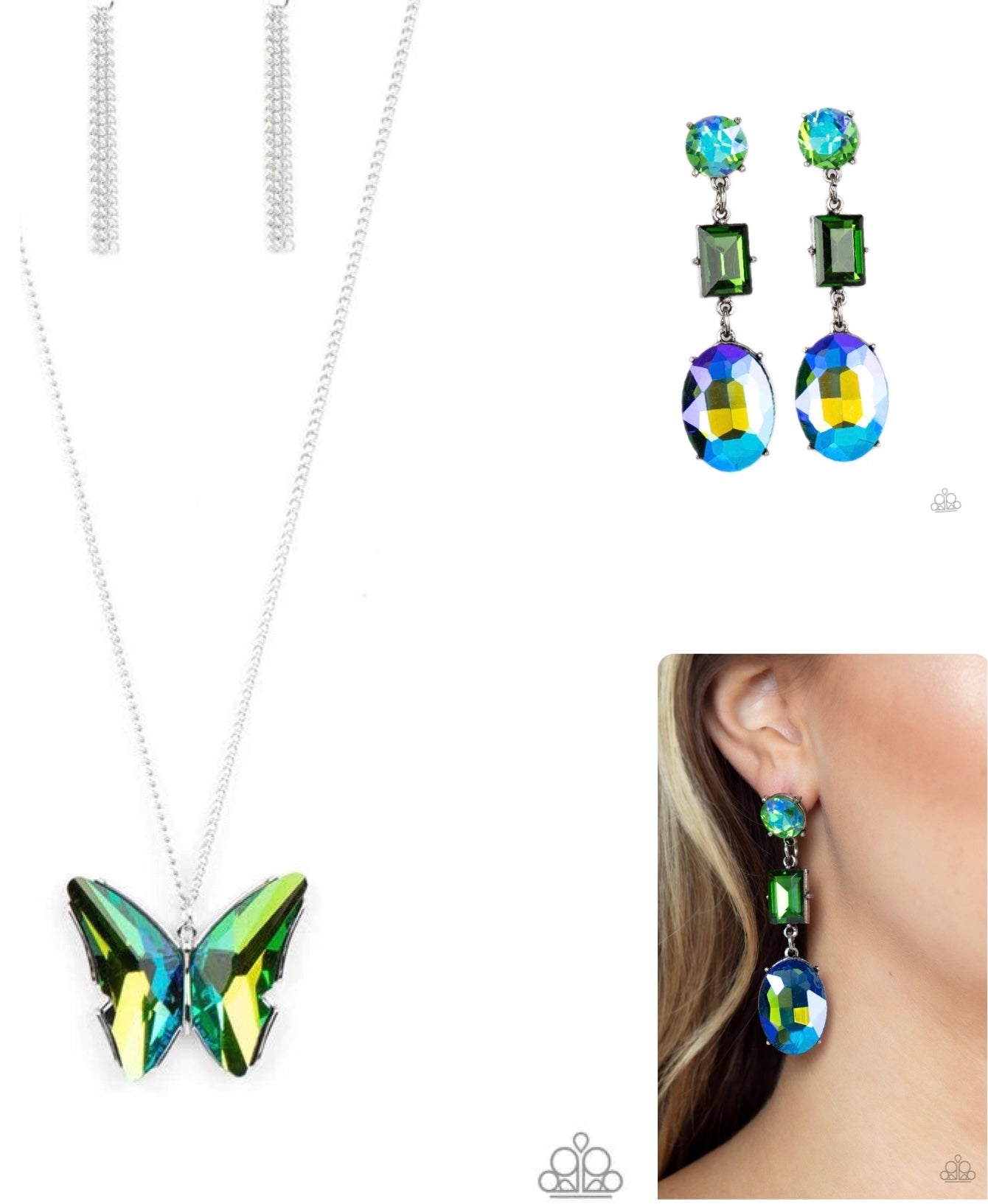 $16 SET: The Social Butterfly Effect - green necklace A084/D013