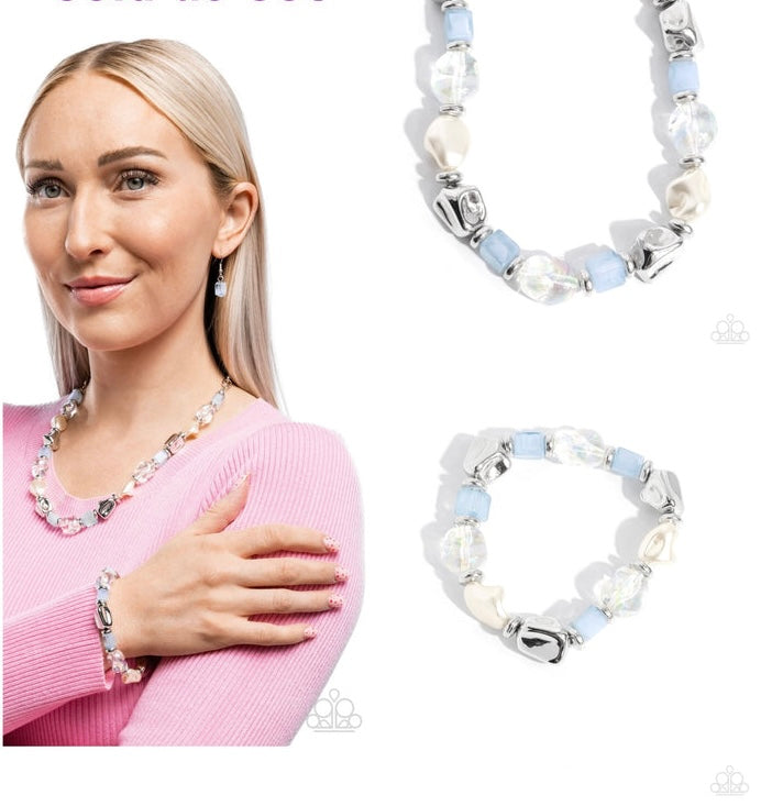 $16 SET: Frenetic Feeling - Blue necklace + bracelet C001