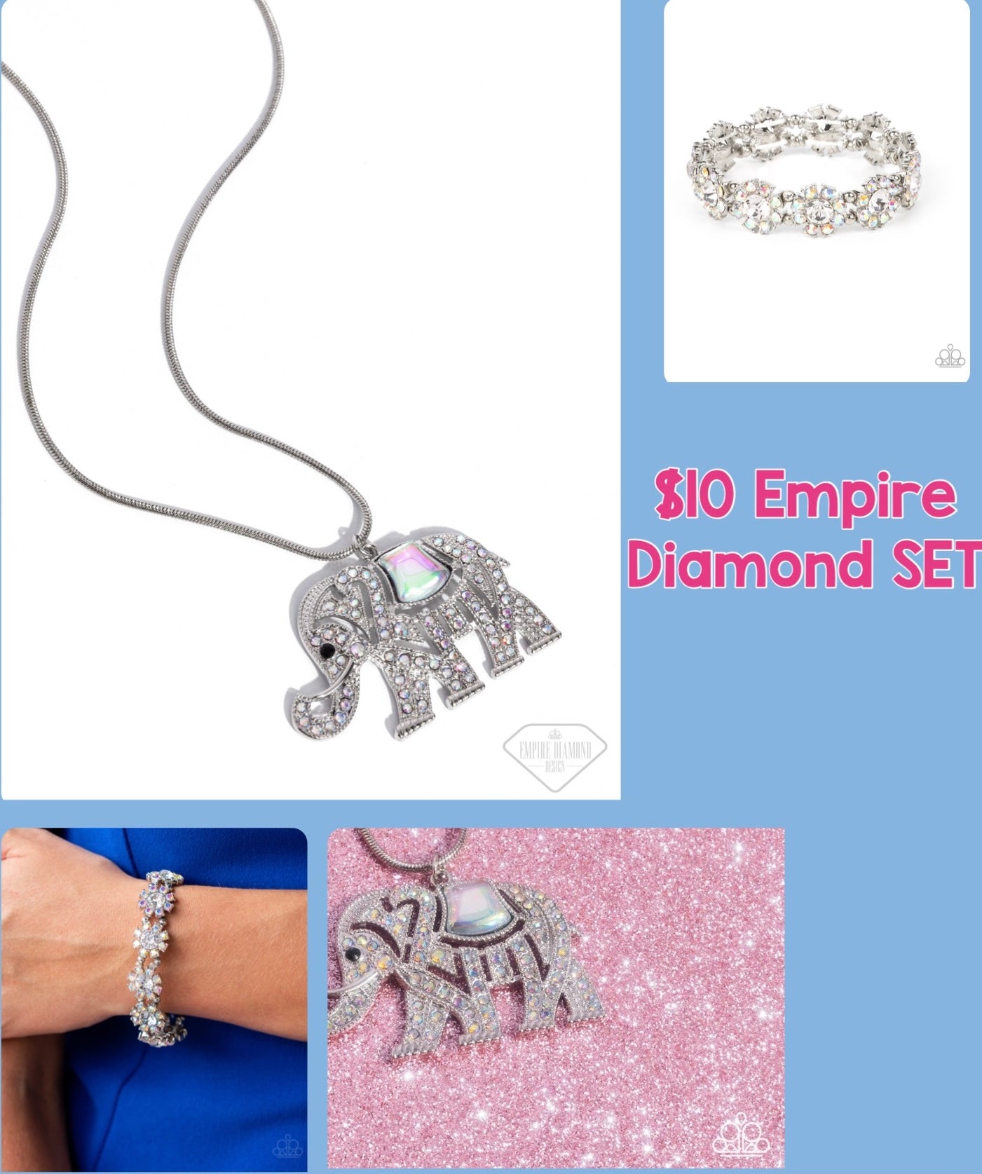 $16 SET: EXCLUSIVE Empire Diamond Unforgettable Shimmer Multi + bracelet D030