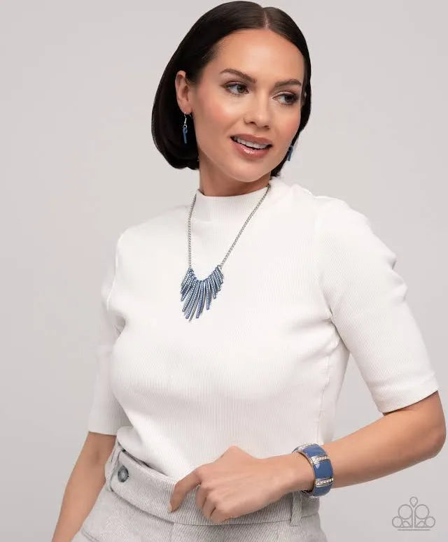 $16 SET: Fashionable Fringe - Blue necklace + hinge bracelet D011
