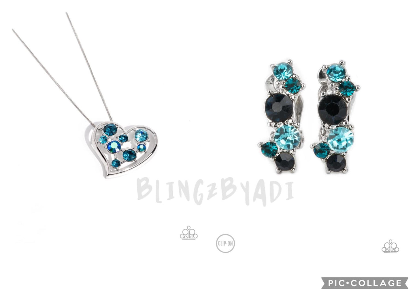 Romantic Recognition Heart Necklace/Cosmic Celebration - Blue clip-on earring A039