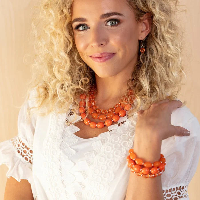 $10 Set: Tropical Hideaway - Orange necklace plus matching bracelet High Tide Hammock C027