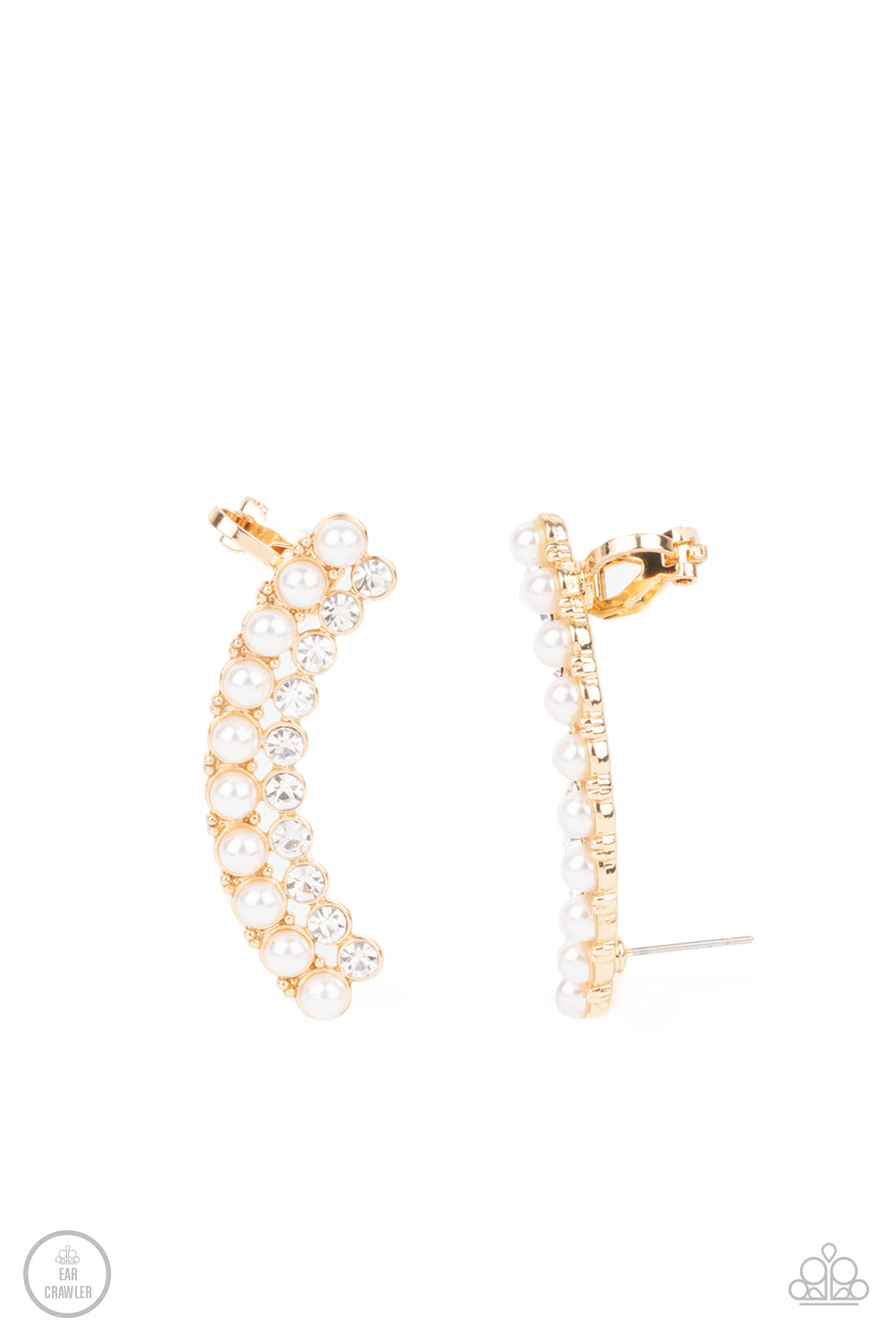 Doubled Down On Dazzle - Gold ear crawler earring D065